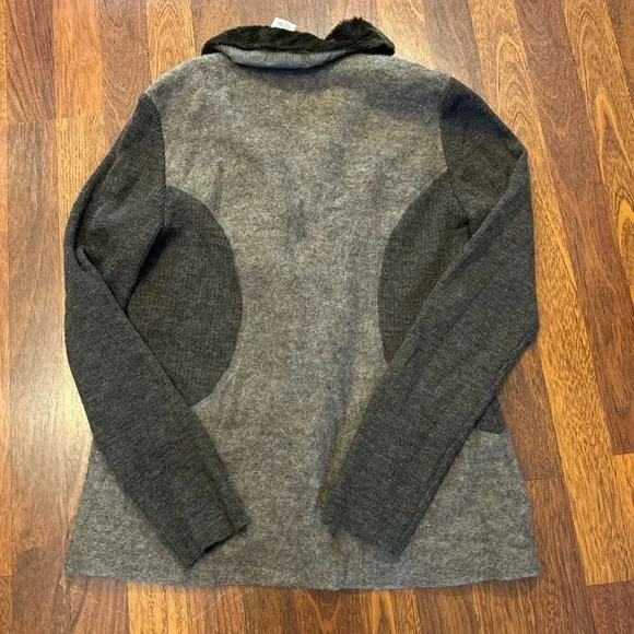 Roz & Ali Brown Wool Cardigan Sweater Blazer Shacket Faux Fir Collar Size XL - Picture 4 of 6